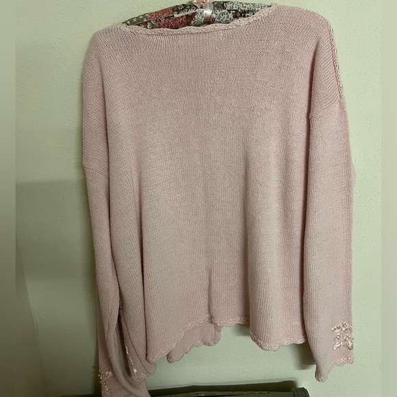 Pink Embroidered Women's Sweater Vintage Cardigan Womens Large - Picture 5 of 6